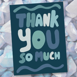THANK YOU Blue Colourful Curvy Bubble Letters  Postcard