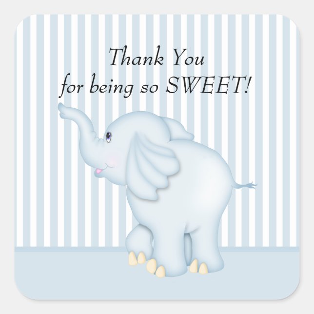 Thank You Blue Elephant Baby Shower Square Sticker (Front)
