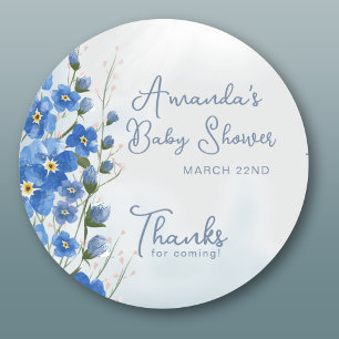 Thank You Blue Floral Baby in Bloom Boy Shower  Classic Round Sticker