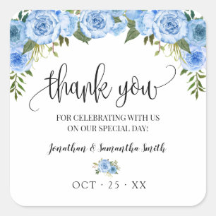 Thank you Blue floral boho chic wedding Square Sticker