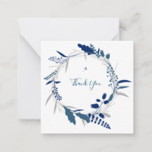 Thank you Blue Floral Modern Flat Note Card