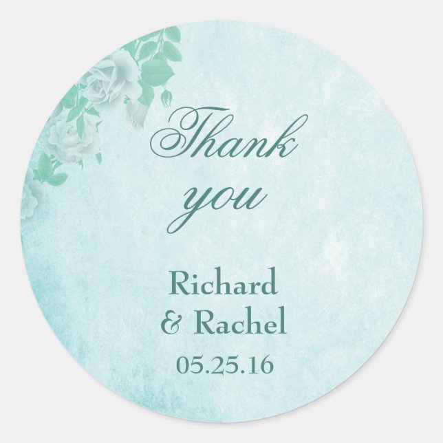 Thank you blue floral wedding classic round sticker (Front)