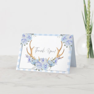 Thank You   Blue Gingham BOHO Floral Antlers