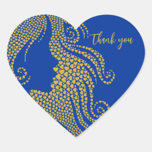 Thank You Blue Gold Quinceañera Silhouette Hearts Heart Sticker