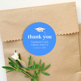 Thank You Blue Graduation Personalised  Classic Round Sticker
