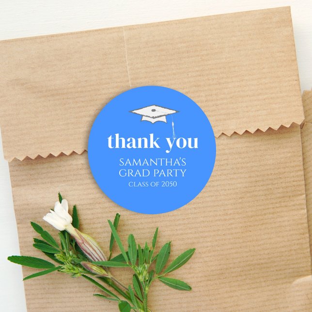 Thank You Blue Graduation Personalised  Classic Round Sticker (Creator Uploaded)