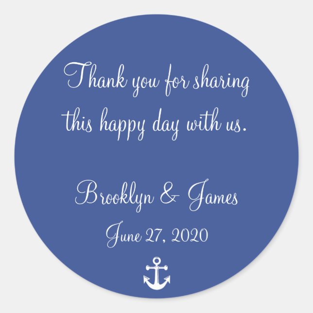 Thank You Blue Nautical Wedding Stickers (Front)