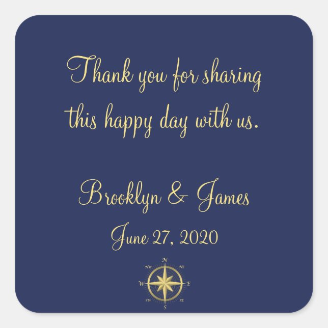 Thank You Blue Nautical Wedding Stickers (Front)