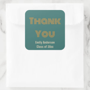 Thank You Blue Orange and Grey Graduation Favour Square Sticker