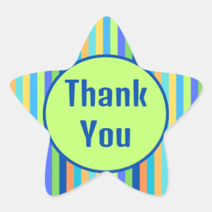 Thank You Blue & Orange Rainbow Stripes  Star Sticker