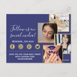 Thank You Blue Paint Stroke & Gold 4-Photo Postcard