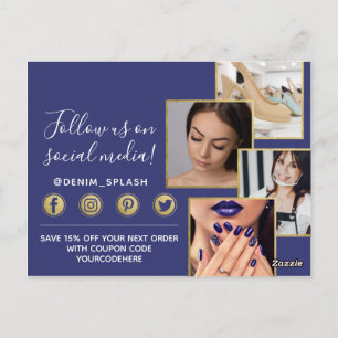 Thank You Blue Paint Stroke & Gold 4-Photo Postcard