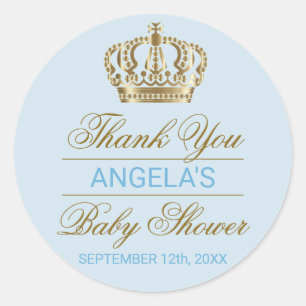 Thank You Blue Prince Gold Crown Baby Shower Classic Round Sticker