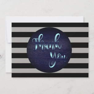 Thank You Blue Wedding Black Striped Card