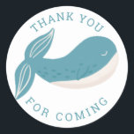 Thank you. Blue Whale. Nautical kids boy birthday Classic Round Sticker<br><div class="desc">Nautical sticker "Thank you for coming" with cute blue whale for boy birthday.</div>