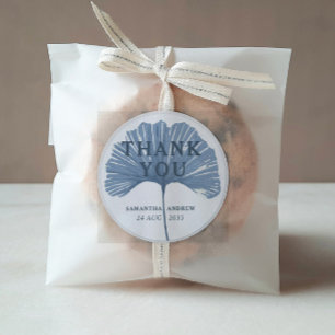 Thank You Blue & White Ginkgo Leaf Wedding Favour Classic Round Sticker