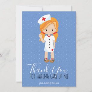 Thank You Blue White Polka Dot Ginger Nurse Card