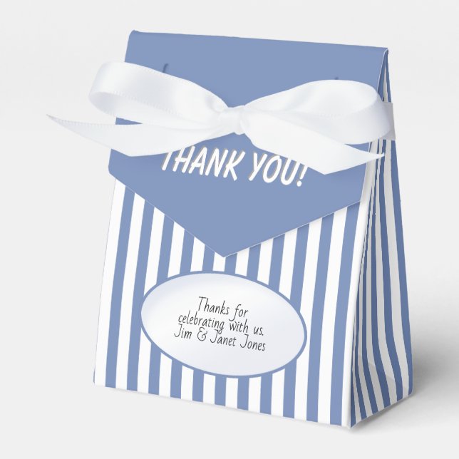 Thank You - Blue/White Simple Stripes Pattern Favour Box (Front Side)