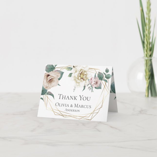 Thank You | Blush and Ivory Watercolor Peonies (Front)