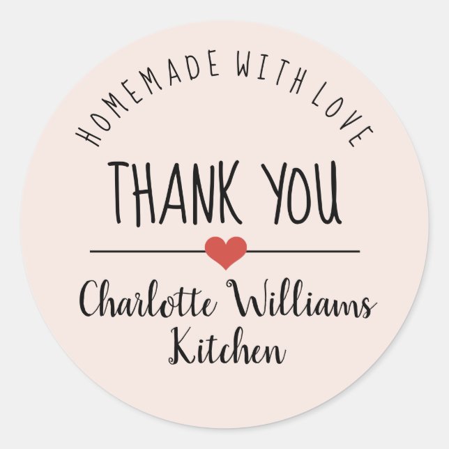 Thank you blush pink homemade with love  classic round sticker (Front)
