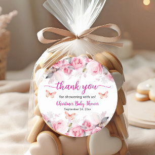 Thank you Blush Roses Baby Shower Classic Round Sticker