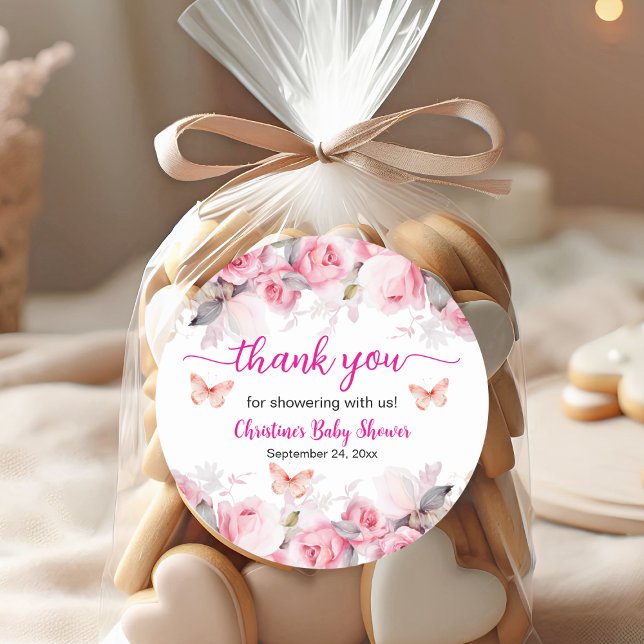 Thank you Blush Roses Baby Shower Classic Round Sticker (Creator Uploaded)
