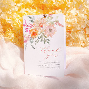 Thank You   Blush & Teal Spring Floral Baby Shower Card