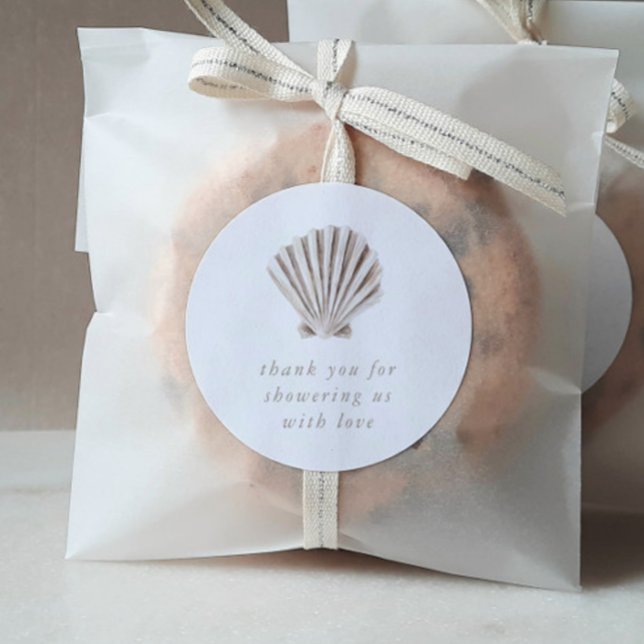 Thank you Boho Beach Shell Baby Shower Classic Round Sticker (Zazzle Thank you Boho Beach Shell Baby Shower Classic Round Sticker)