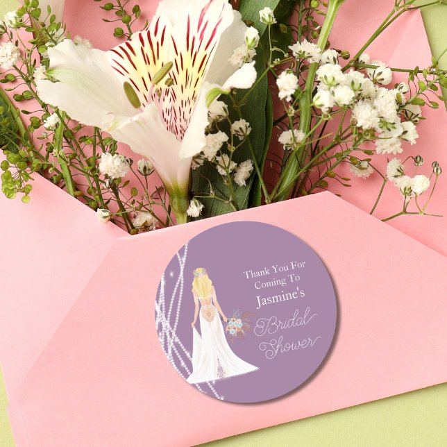 Thank You Boho Blonde Hair Bride With Pearls  Classic Round Sticker (Creator Uploaded)