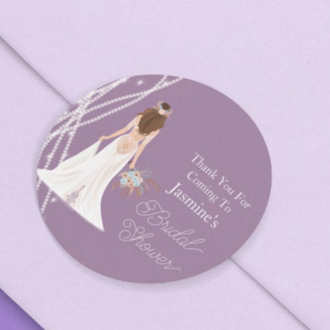 Thank You Boho Brunette Hair Bride With Pearls  Classic Round Sticker (Creator Uploaded)