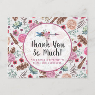 Thank You Boho Chic Rustic Feather Arrow Floral Postcard