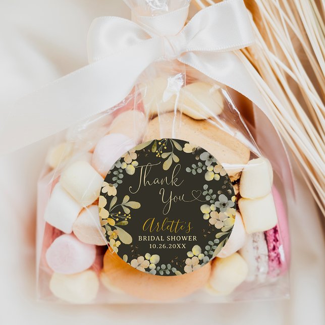 Thank you boho floral autumn chic bridal shower classic round sticker (Thank you boho floral autumn chic bridal shower classic round sticker)