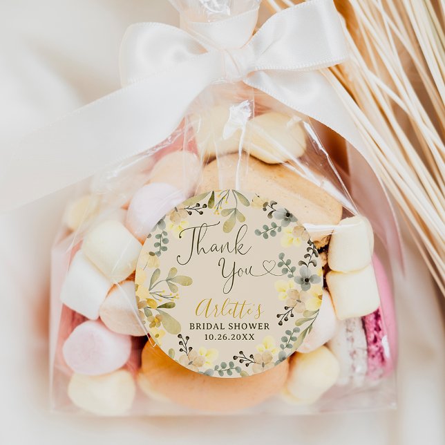 Thank you boho floral autumn chic bridal shower classic round sticker (Thank you boho floral autumn chic bridal shower classic round sticker)