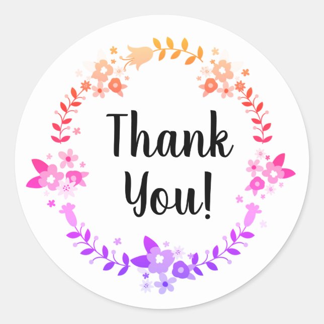 Thank You! Boho Rainbow Wreath Round Sticker (Front)