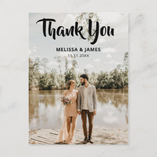 Thank You Bold Script Wedding Photo Postcard