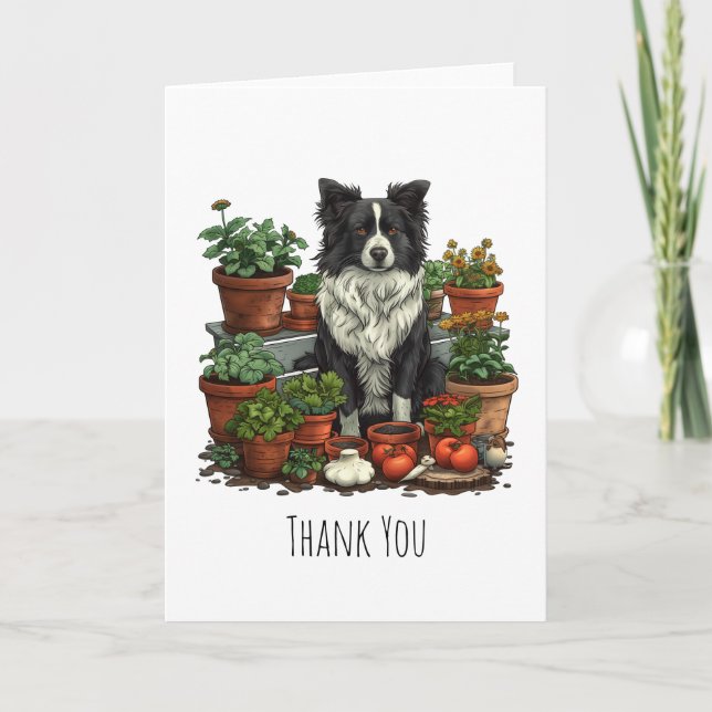 Thank You Border Collie Gardening Card (Front)