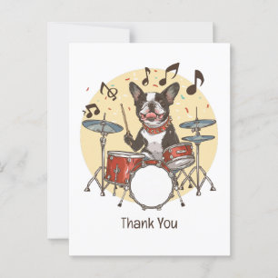 Thank You Boston Terrier Dog Playing Drums Postcard
