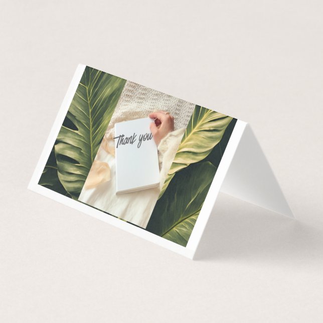 Thank You Botanical Greenery Card with Blue Brush  (Front)