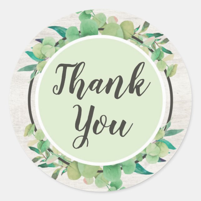 Thank You Botanical Greenery Eucalyptus Rustic Classic Round Sticker (Front)