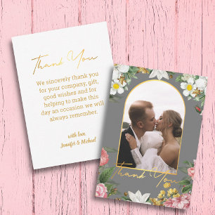 thank you botanical wedding photo arch grey card