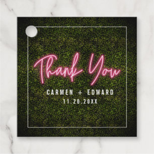 Thank You Boxwood Pink Neon Heart Wedding Favour Tags