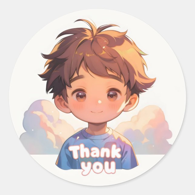 Thank You Boy Anime Smile Classic Round Sticker (Front)