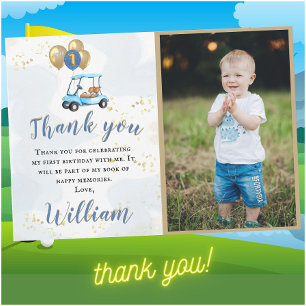 Thank You Boy Golf Theme Photo First Birthday  Card