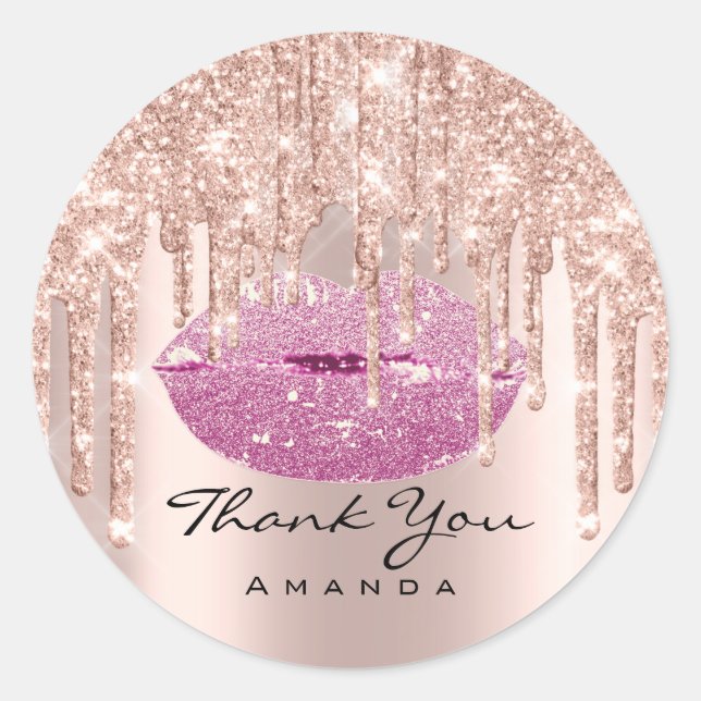 Thank You Bridal  16th Pink Rose Glossy Lips Classic Round Sticker (Front)