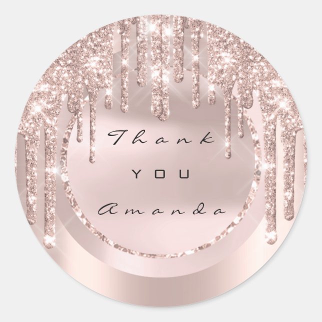 Thank You Bridal Favour  Name Drips Rose Glitter Classic Round Sticker (Front)