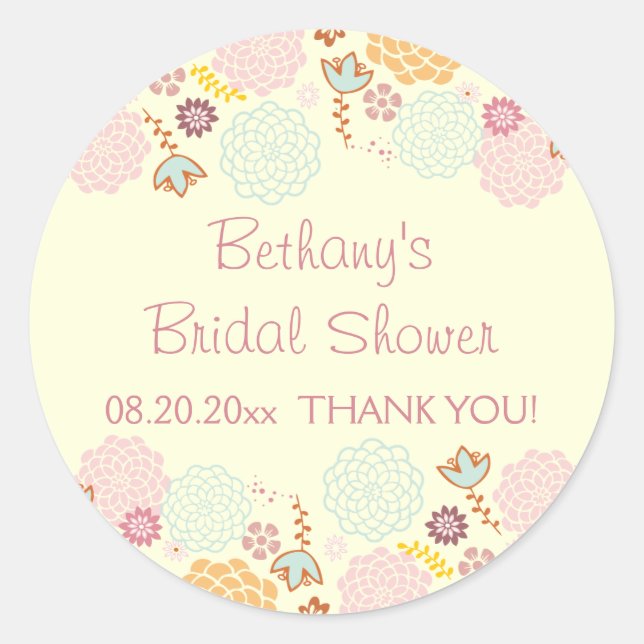 Thank You Bridal Shower Fancy Modern Floral Classic Round Sticker (Front)
