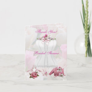 Thank You Bridal Shower Floral White Pink Corset Card