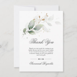 THANK YOU Bridal Shower Greenery Botanical Gold Card