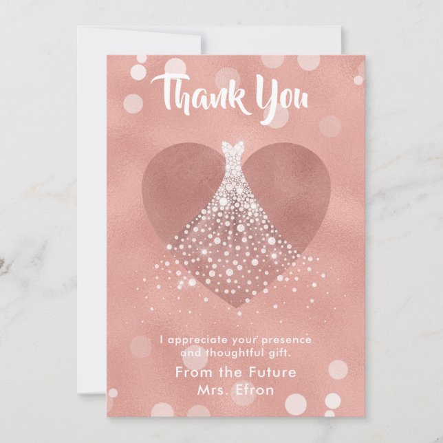 Thank You Bridal Shower Heart Wedding Dress Card (Front)