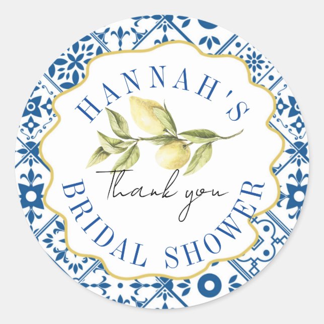Thank you Bridal Shower Med Italian Lemon  Classic Round Sticker (Front)